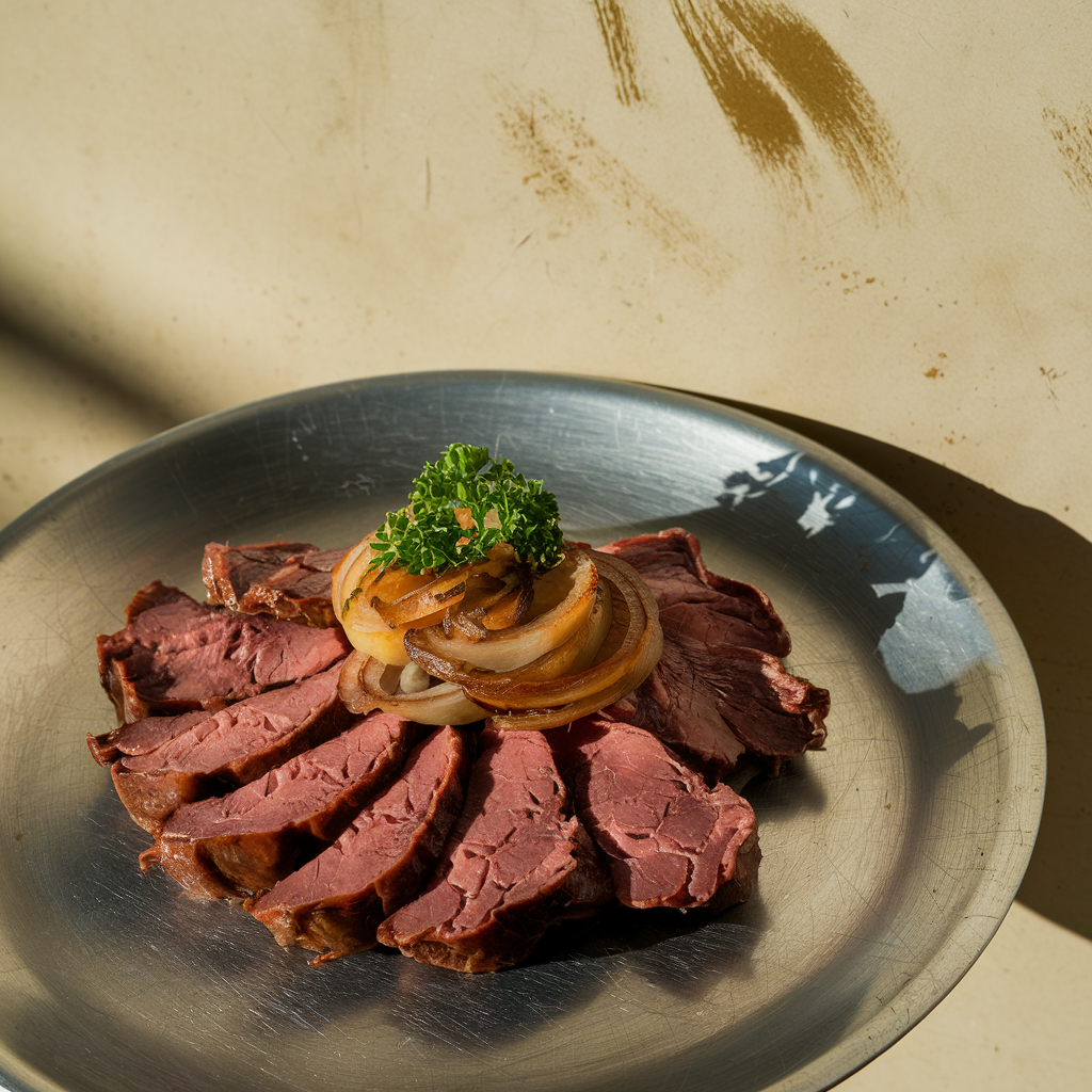 A plate of cooked liver with garnish illustrating portion size